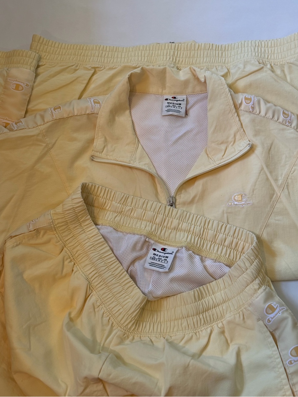 Champion Vintage Style Pastel Yellow Windbreaker Tracksuit Set size Medium - Picture 3 of 8